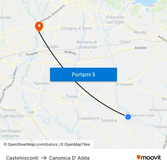 Castelvisconti to Canonica D' Adda map