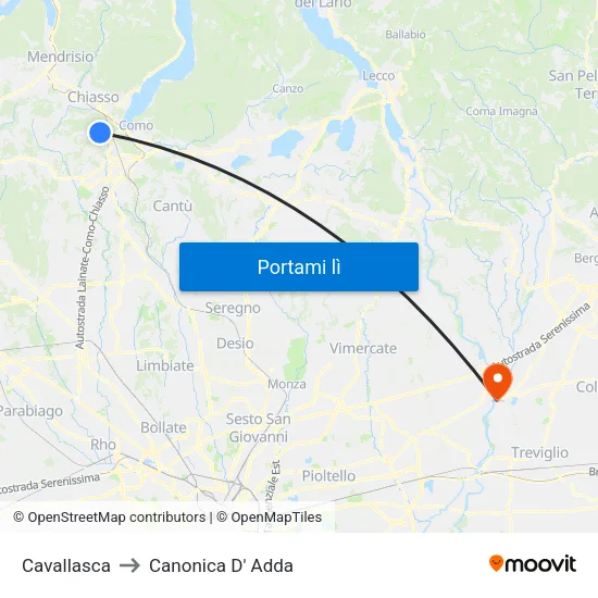 Cavallasca to Canonica D' Adda map