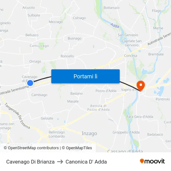 Cavenago Di Brianza to Canonica D' Adda map
