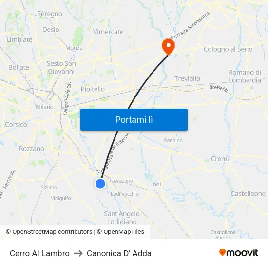 Cerro Al Lambro to Canonica D' Adda map
