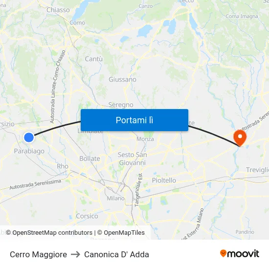 Cerro Maggiore to Canonica D' Adda map