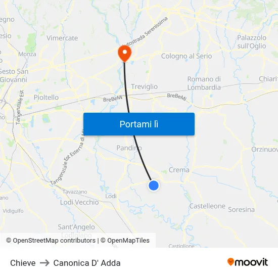 Chieve to Canonica D' Adda map
