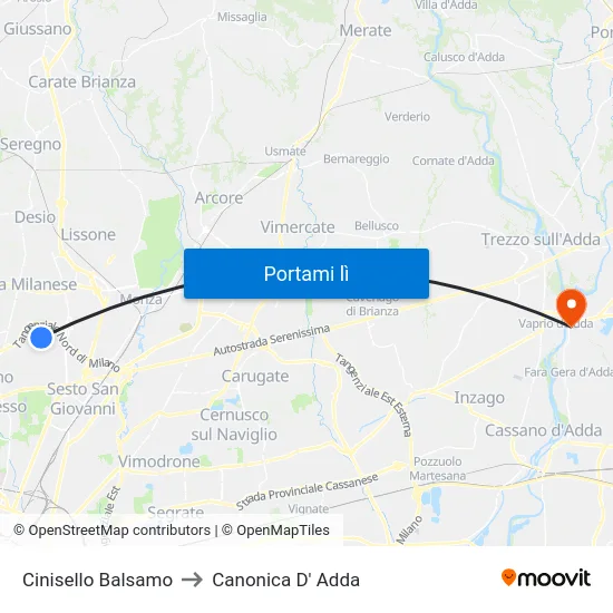 Cinisello Balsamo to Canonica D' Adda map