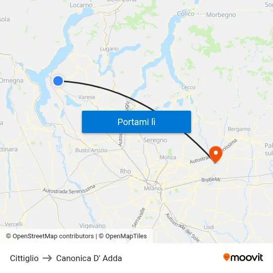 Cittiglio to Canonica D' Adda map