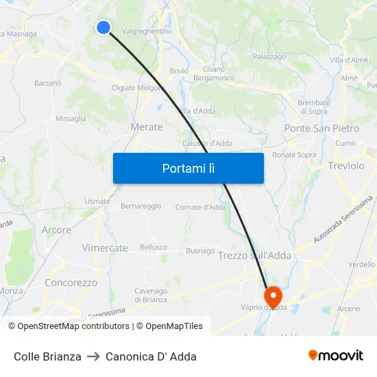 Colle Brianza to Canonica D' Adda map