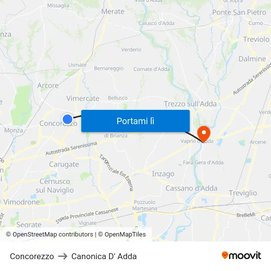 Concorezzo to Canonica D' Adda map