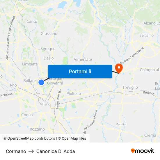 Cormano to Canonica D' Adda map