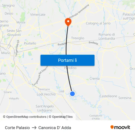 Corte Palasio to Canonica D' Adda map