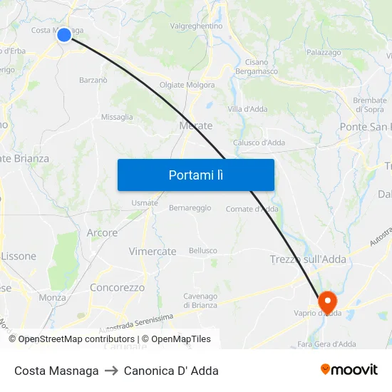 Costa Masnaga to Canonica D' Adda map