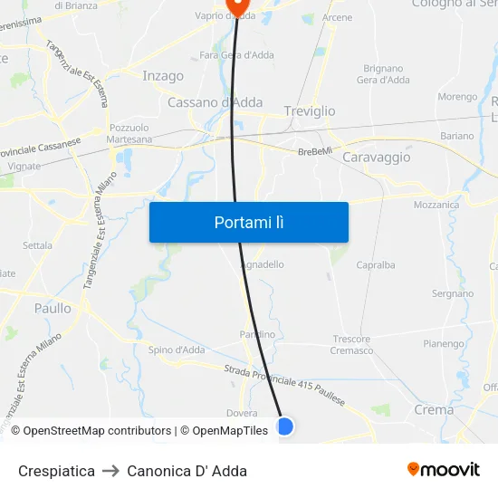 Crespiatica to Canonica D' Adda map