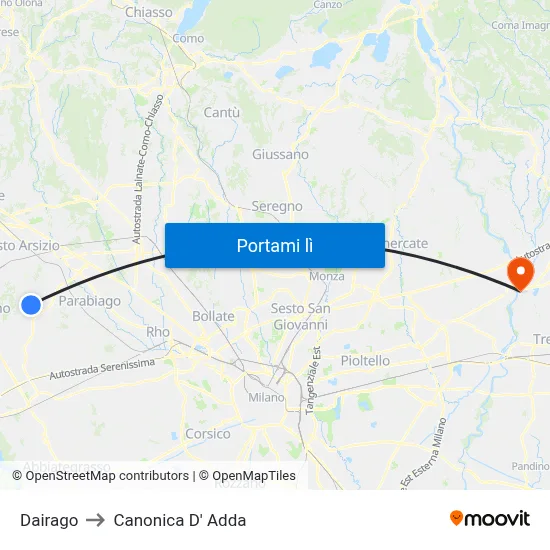 Dairago to Canonica D' Adda map