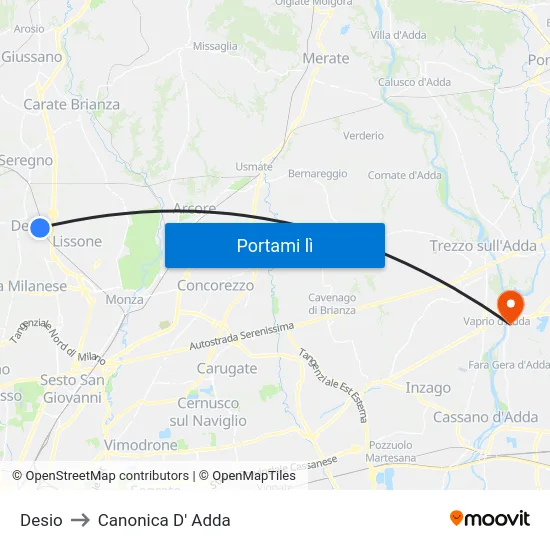 Desio to Canonica D' Adda map