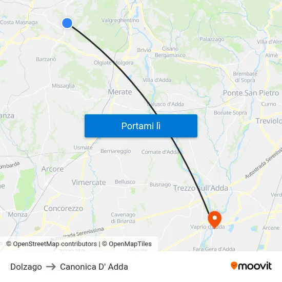 Dolzago to Canonica D' Adda map