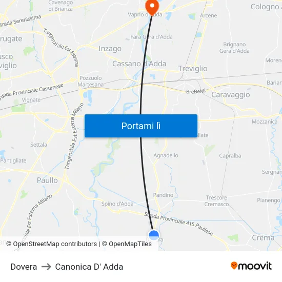 Dovera to Canonica D' Adda map