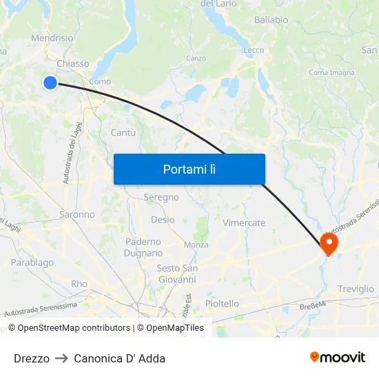 Drezzo to Canonica D' Adda map