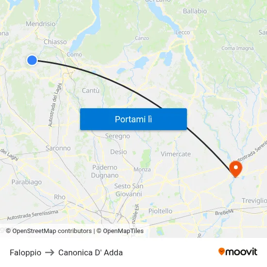 Faloppio to Canonica D' Adda map