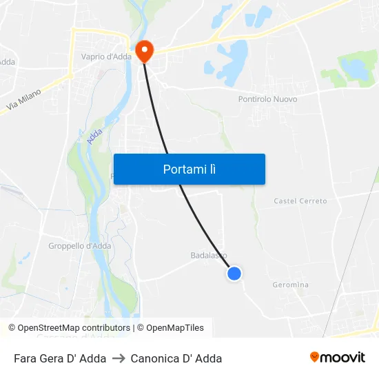 Fara Gera D' Adda to Canonica D' Adda map