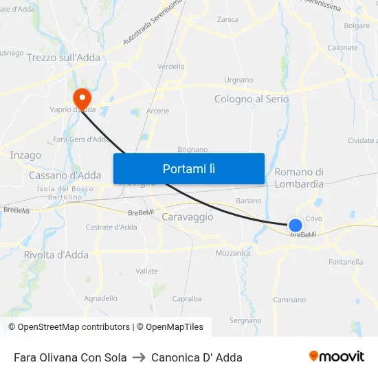Fara Olivana Con Sola to Canonica D' Adda map
