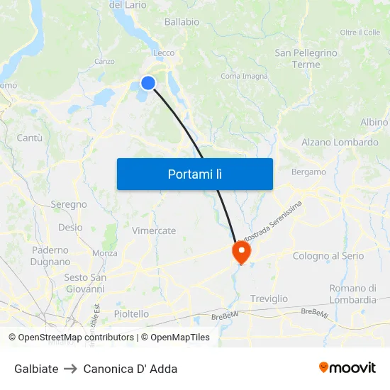 Galbiate to Canonica D' Adda map