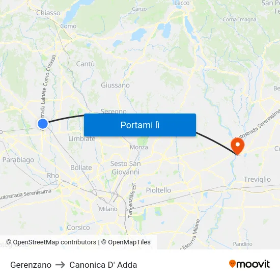 Gerenzano to Canonica D' Adda map