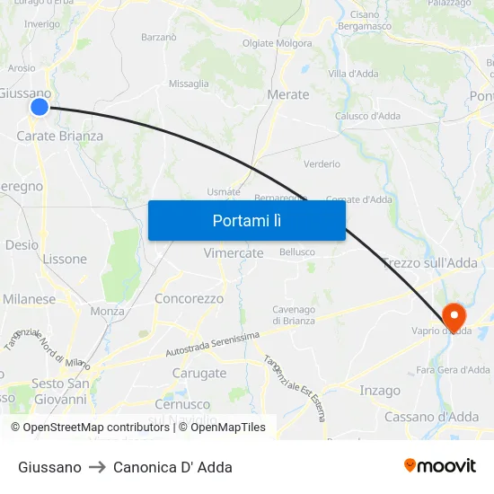 Giussano to Canonica D' Adda map