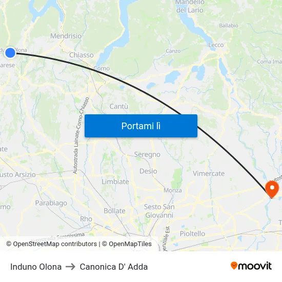 Induno Olona to Canonica D' Adda map