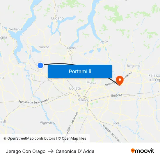 Jerago Con Orago to Canonica D' Adda map