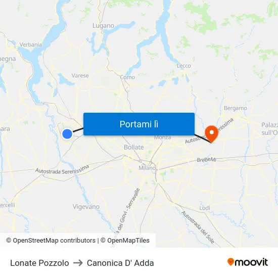 Lonate Pozzolo to Canonica D' Adda map