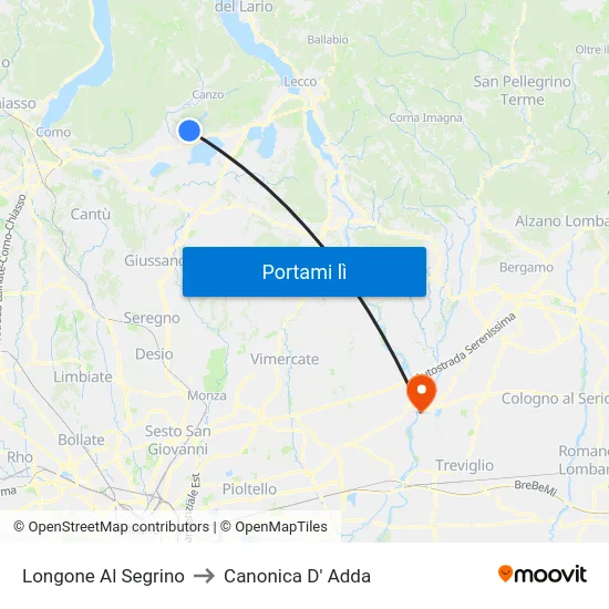 Longone Al Segrino to Canonica D' Adda map