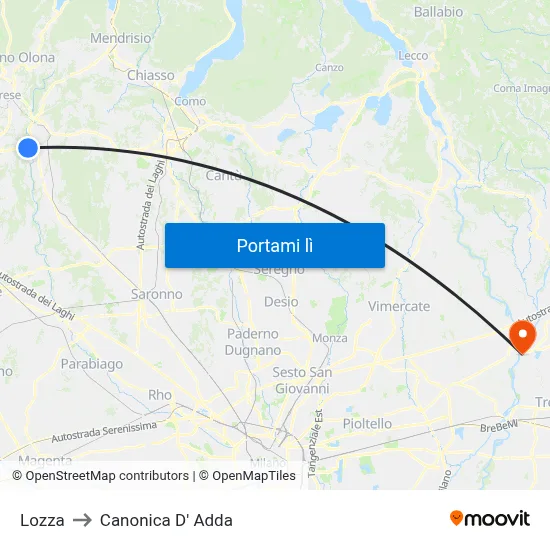 Lozza to Canonica D' Adda map