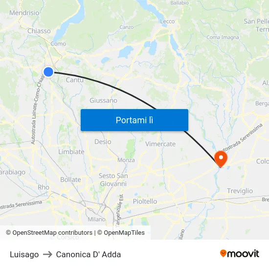 Luisago to Canonica D' Adda map
