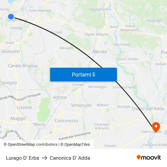 Lurago D' Erba to Canonica D' Adda map