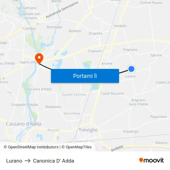 Lurano to Canonica D' Adda map