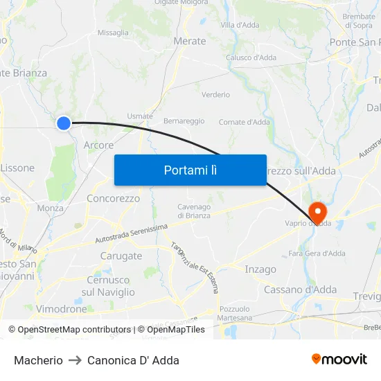 Macherio to Canonica D' Adda map