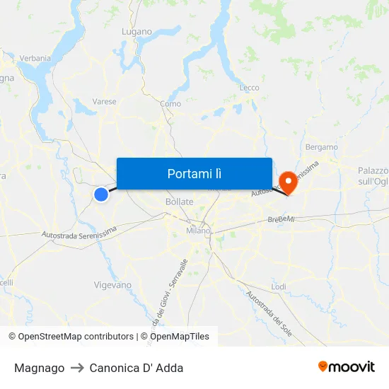 Magnago to Canonica D' Adda map