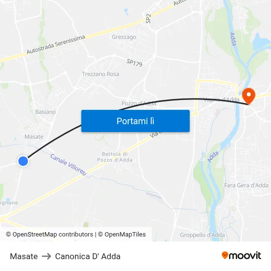 Masate to Canonica D' Adda map