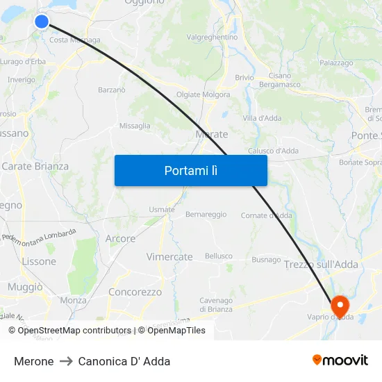 Merone to Canonica D' Adda map