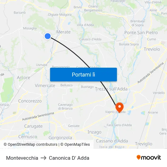 Montevecchia to Canonica D' Adda map
