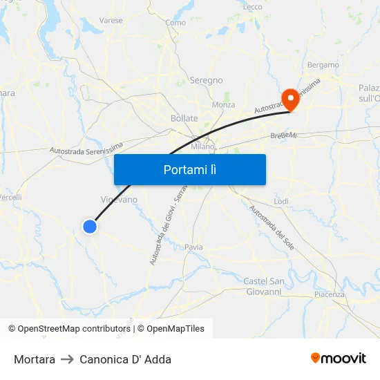 Mortara to Canonica D' Adda map