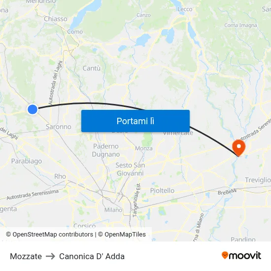 Mozzate to Canonica D' Adda map
