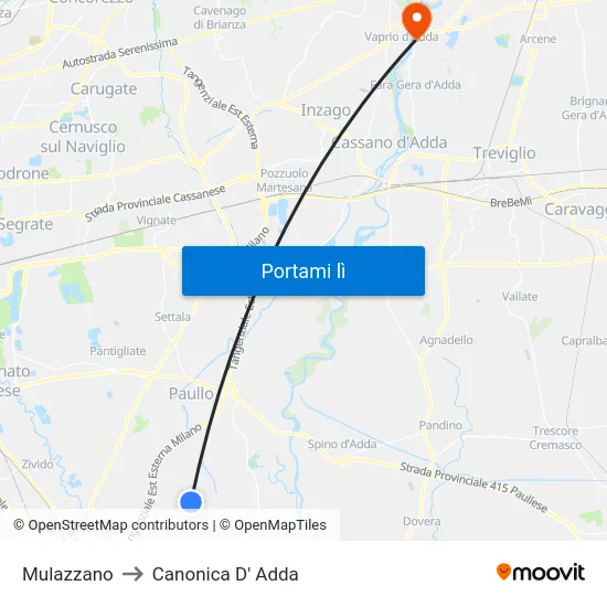 Mulazzano to Canonica D' Adda map