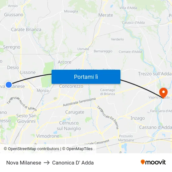 Nova Milanese to Canonica D' Adda map