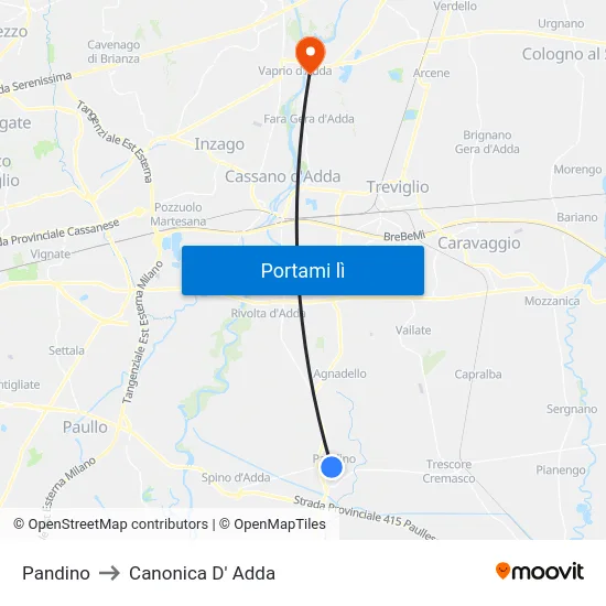 Pandino to Canonica D' Adda map