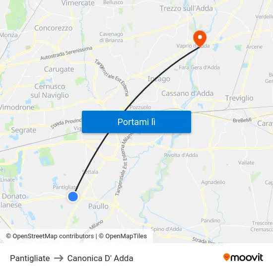 Pantigliate to Canonica D' Adda map