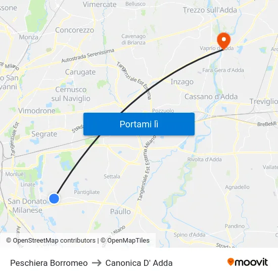 Peschiera Borromeo to Canonica D' Adda map