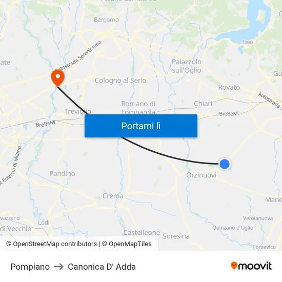 Pompiano to Canonica D' Adda map