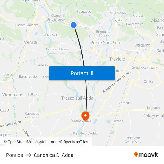 Pontida to Canonica D' Adda map