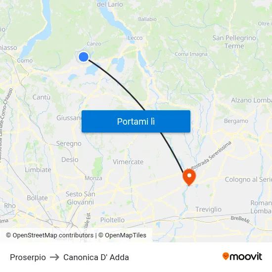 Proserpio to Canonica D' Adda map