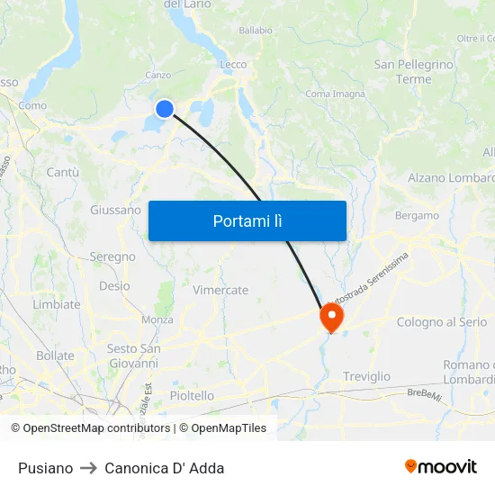 Pusiano to Canonica D' Adda map