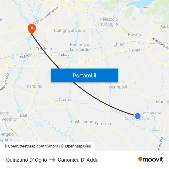 Quinzano D' Oglio to Canonica D' Adda map